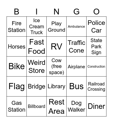 ROAD TRIP (BEEP BEEP) Bingo Card