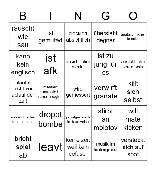 CS Teammate Bingo Card