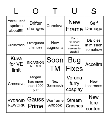 Tennocon 2023 Bingo Card