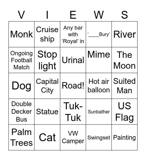 Street View Bingo Card