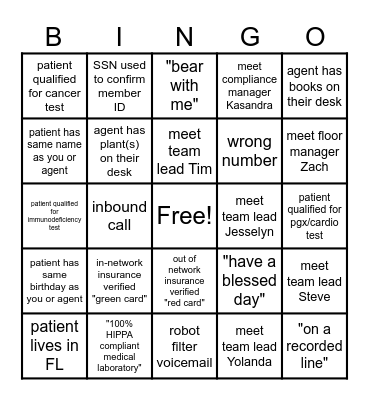 Bio-Genetics New Hire Bingo Card