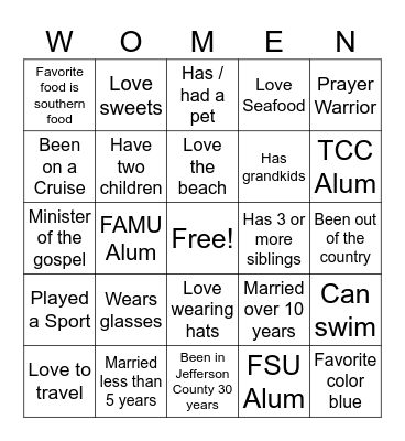 Women’s Ministry Bingo Card