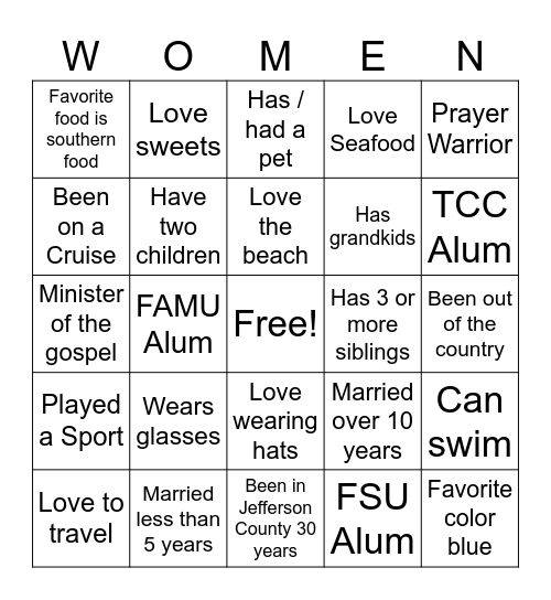 Women’s Ministry Bingo Card