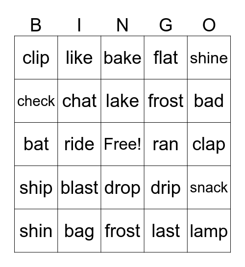 lesson 12 Bingo Card