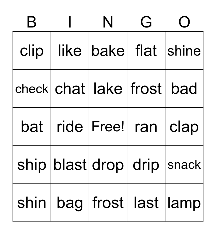 lesson 12 Bingo Card