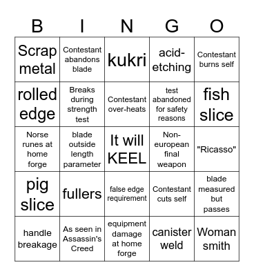 Forged in Fire Bingo Card