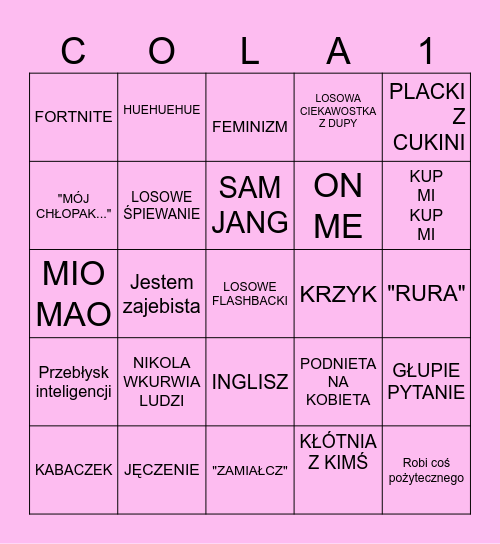 BINGO SPIERDOLENIA NIKOLI Bingo Card