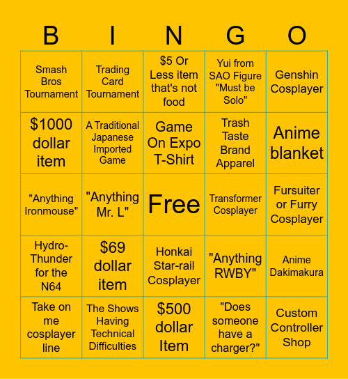 Game On Expo Bingo Chart Bingo Card