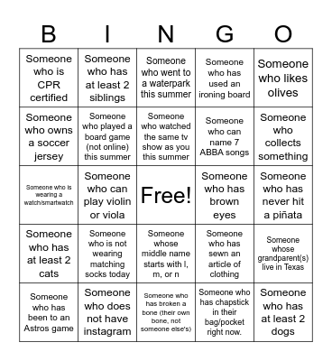 Get to know your class Bingo Card