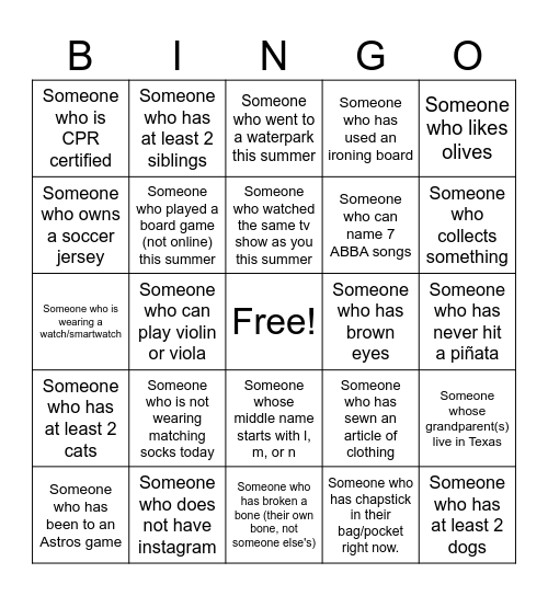 Get to know your class Bingo Card