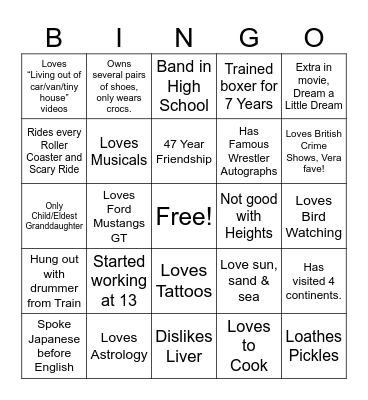 Getting to Know You Bingo Card