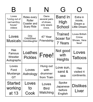 Getting to Know You Bingo Card