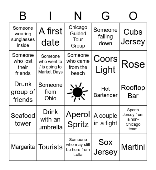 Day Drinking Bingo Card