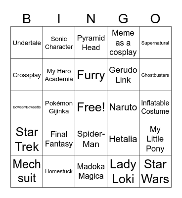 Staple Cosplay-spotting Bingo Card