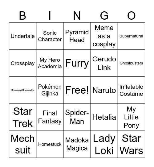 Staple Cosplay-spotting Bingo Card