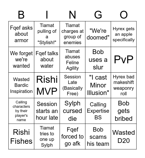 Lamina DND Bingo Card