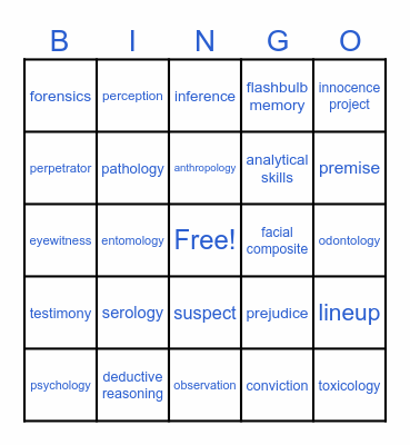 Forensics Vocabulary: Unit 1 Bingo Card