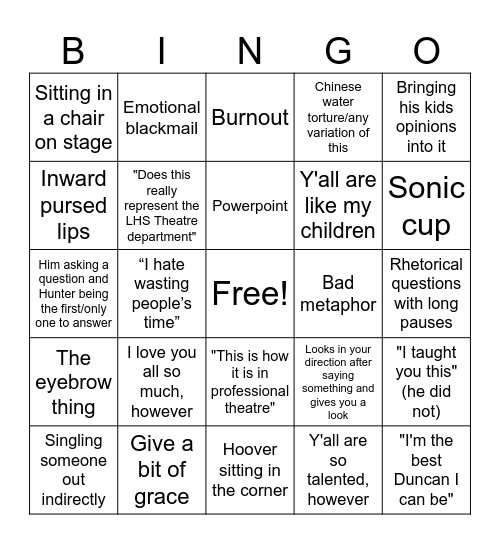 DUNCAN SPEECH Bingo Card