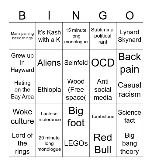 Grandpa Bingo Card