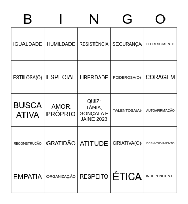 AUTOCONFIANÇA/AUTOCONHECIMENTO Bingo Card