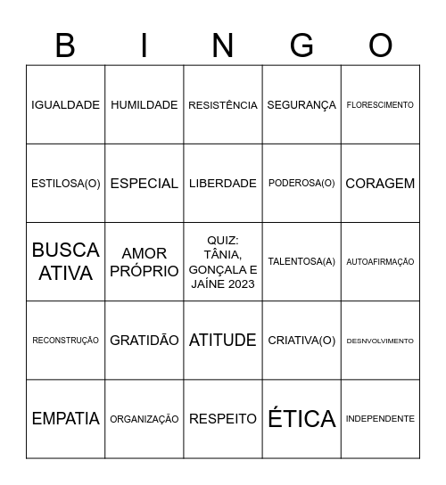AUTOCONFIANÇA/AUTOCONHECIMENTO Bingo Card