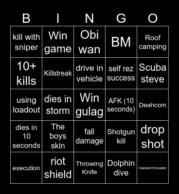 Big Puffer Warzone Bingo Card