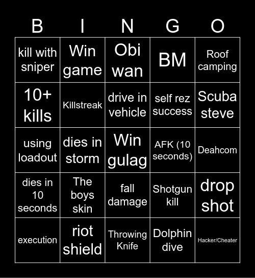 Big Puffer Warzone Bingo Card