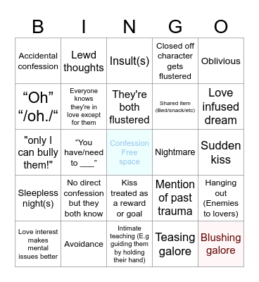 Fanfic bingo Card
