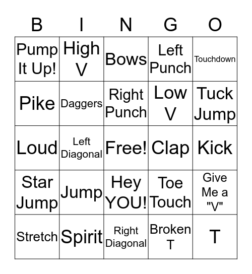 CHEERLEADING BINGO Card