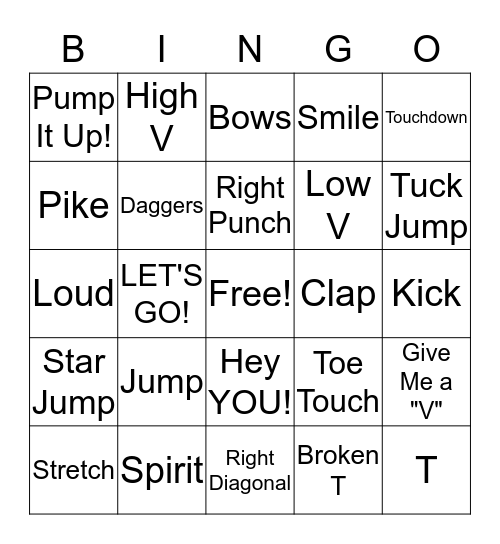 CHEERLEADING BINGO Card