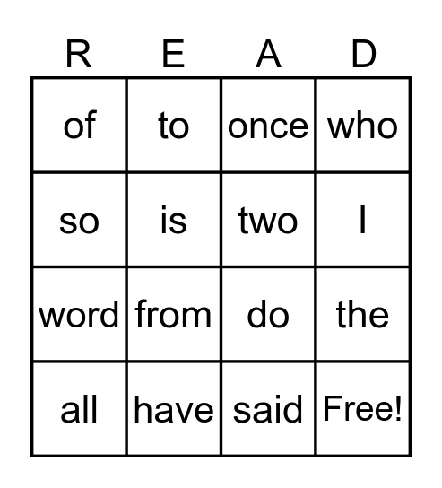 Unit 1 Sight Words Bingo Card