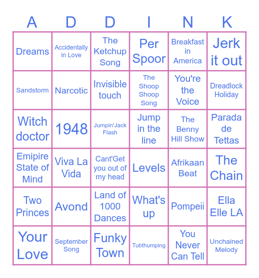 Familie Bingo Card