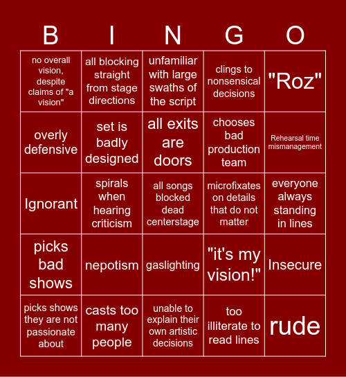 Bad Director Bingo Card