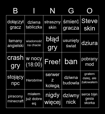 Straszne historie minecraft Bingo Card