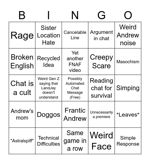 Andrew Plays Bingo Card