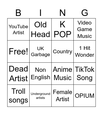 PLAYLIST BINGO Card