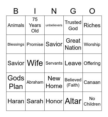 Abraham Trusts God Bingo Card