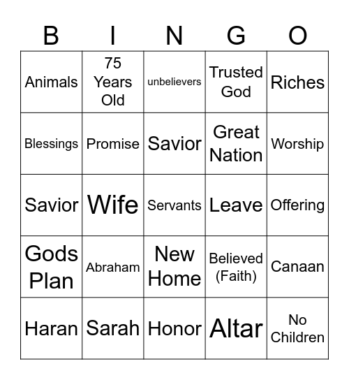 Abraham Trusts God Bingo Card