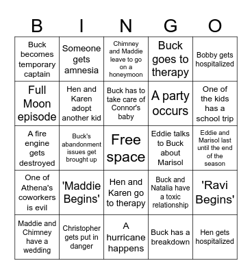 9-1-1 season 7 spec Bingo Card