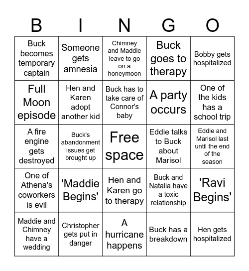 9-1-1 season 7 spec Bingo Card