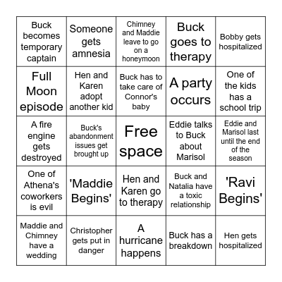 9-1-1 season 7 spec Bingo Card
