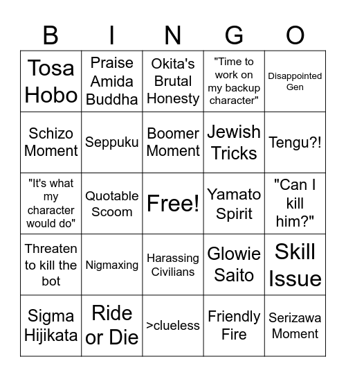 Shinsengumi! Bingo Card