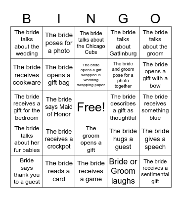 Bridal Shower Bingo Card