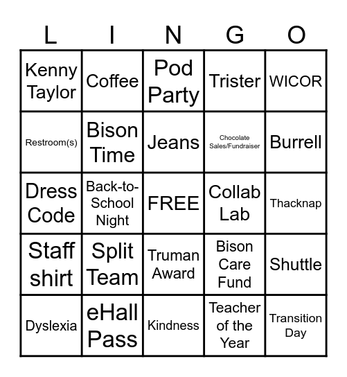 ETMS Back-to-School BINGO Card