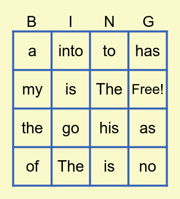 Heart Words #1 Bingo Card