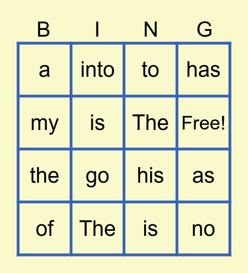 Heart Words #1 Bingo Card