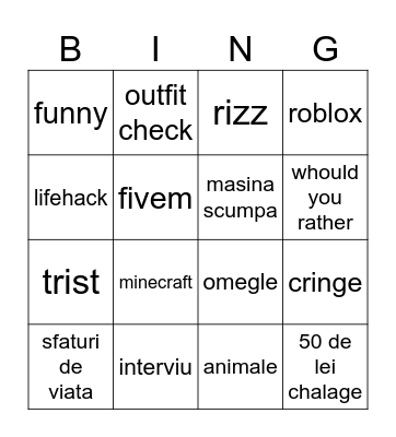 Tiktok bingo Card