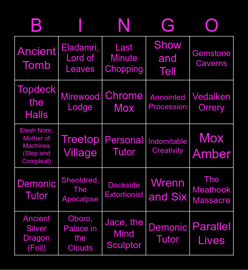 Wreck My Pullbox! Bingo Card