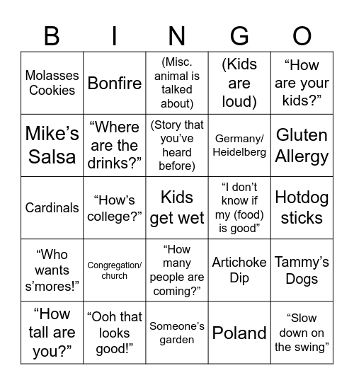 🌽Corn Roast🌽 Bingo Card