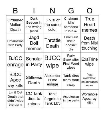 Shitty FFXIV Raid Bingo Card